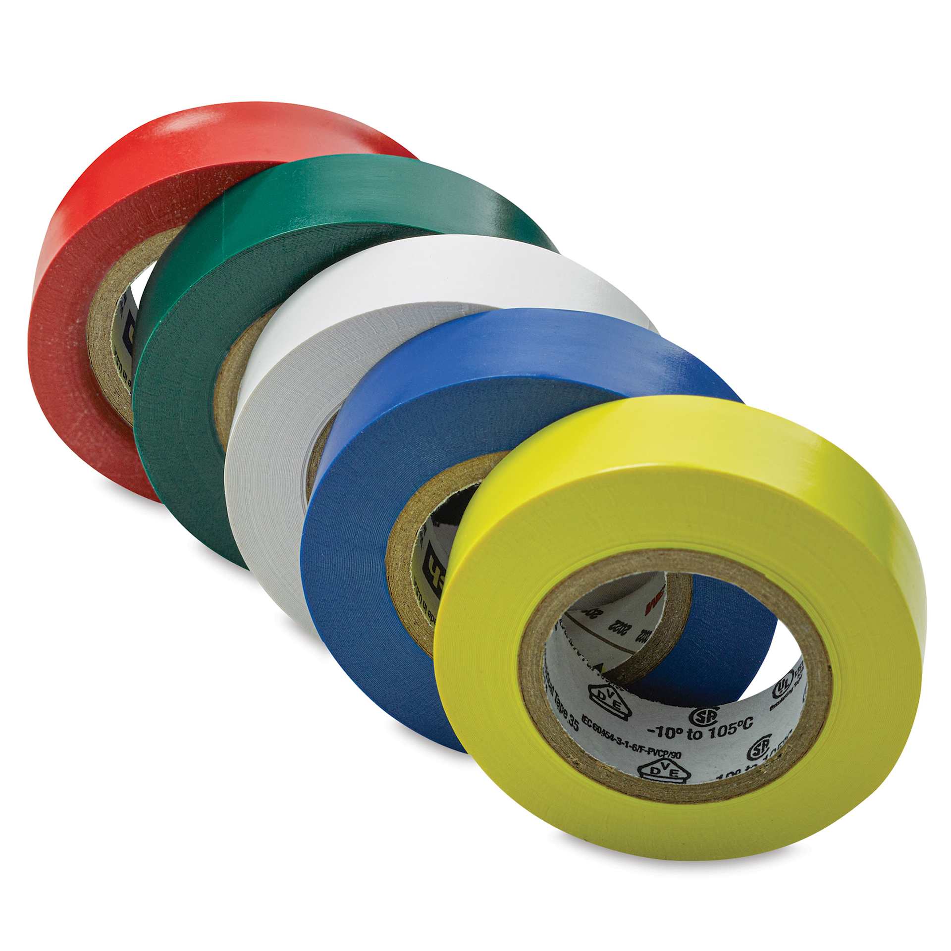 Scotch 35 Vinyl Electrical Tape - Assorted Colors, Pkg of 5, rolls outside of the packaging 