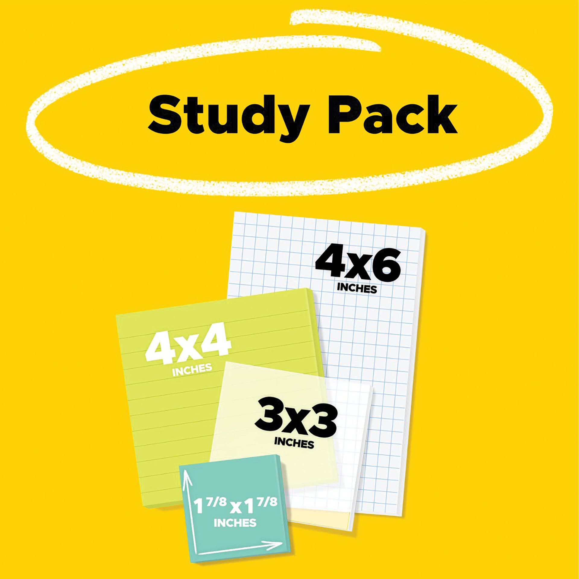 Study Pack, 4" x 6", 4" x 4", 3" x 3", 1-7/8" x 1-7/8"