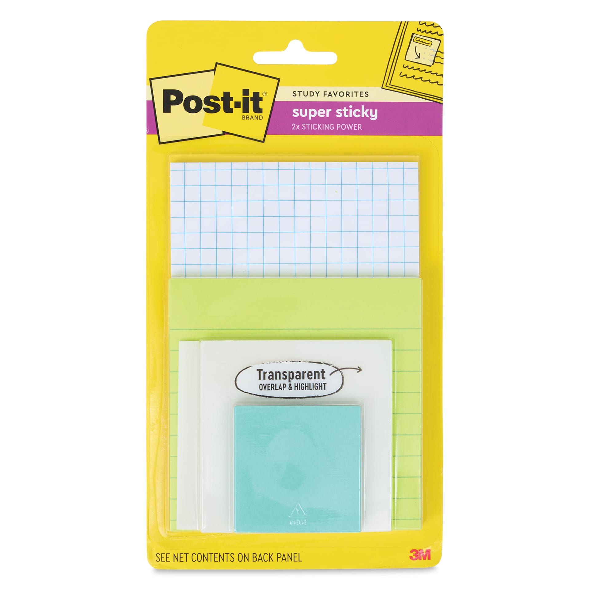 Post-It Super Sticky Notes Study Pack - Assortment, Pkg of 5, front of the packaging