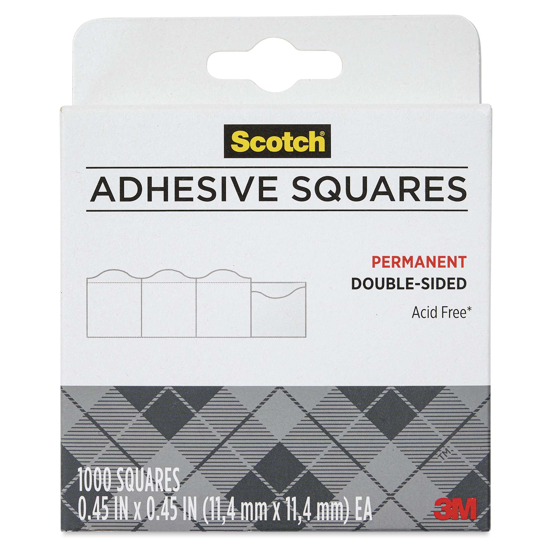 Scotch Permanent Adhesive Squares - Pkg of 1000, 0.45" x 0.45" - front of packaging