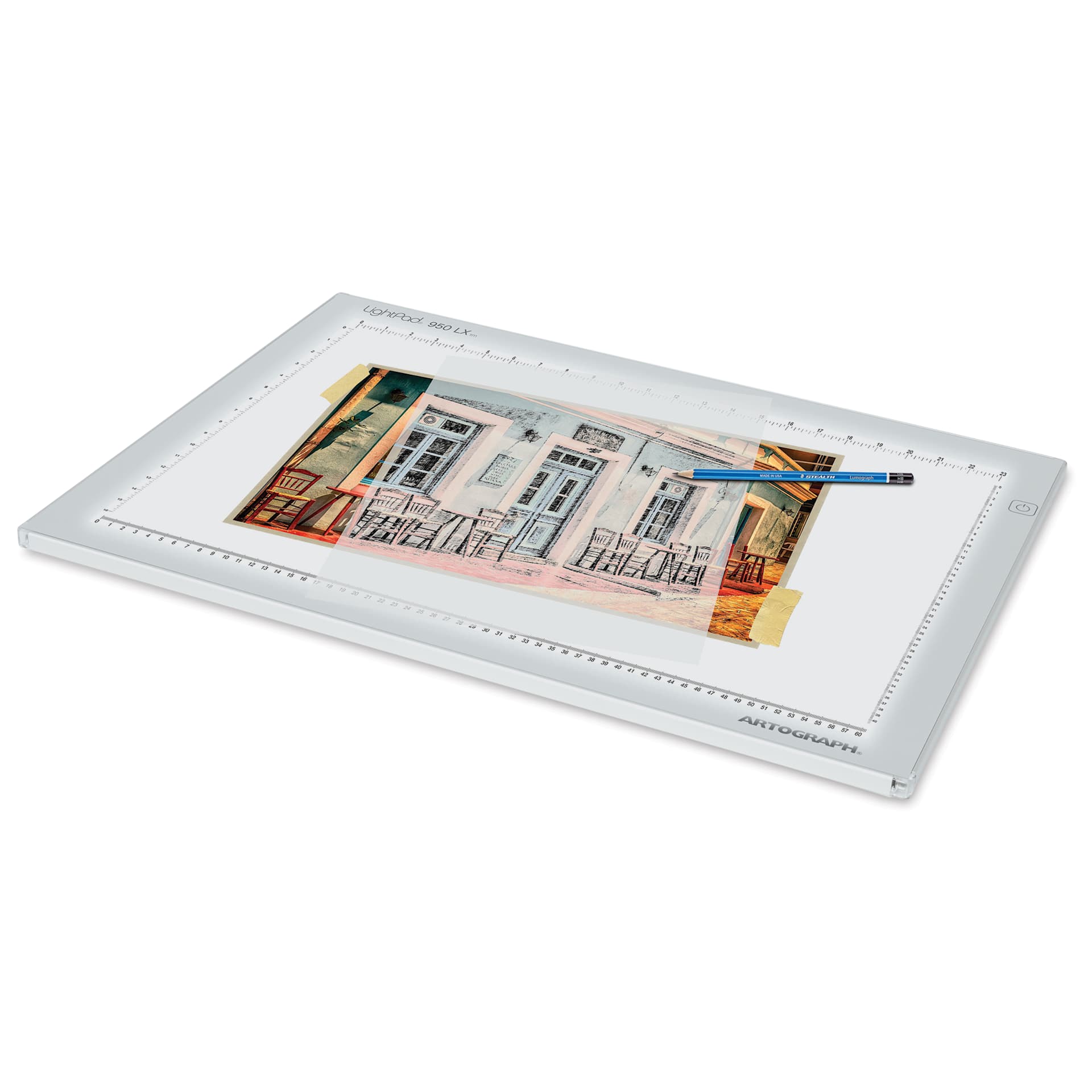 Artograph LED LightPad - 17" x 24" side view with sketch