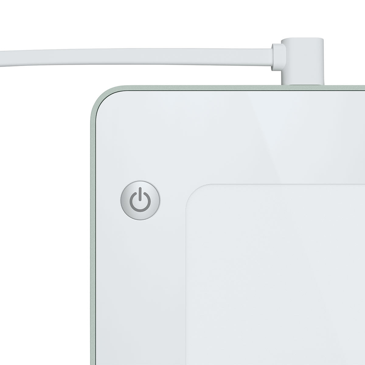 Cricut BrightPad - Mint, 13-1/2" x 11" (Close-up of power button and USB power cable)