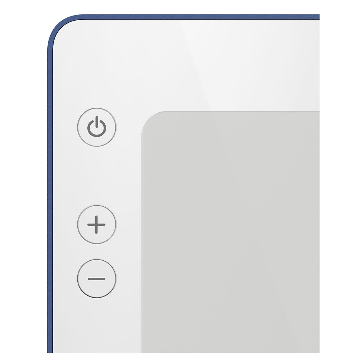 Cricut BrightPad Go - Indigo, 13-1/2" x 11" (Close-up of power and brightness setting buttons)