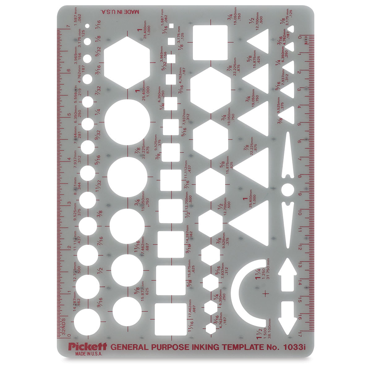 Pickett Arrows and Shapes Templates - Front view of General Purpose Inking Template Pickett Arrows and Shapes Templates - Front view of General Purpose Inking Template