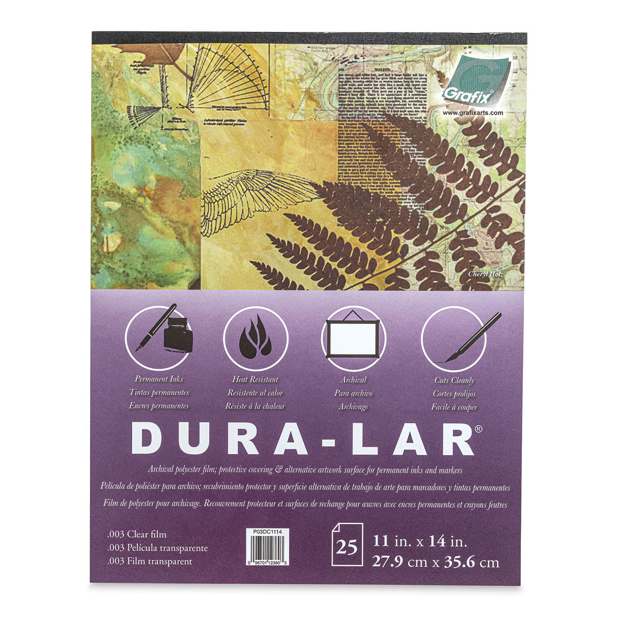 Grafix Dura-Lar Clear Acetate Alternative - 11" x 14" x .003", Pad, 25 Sheets - front of pad