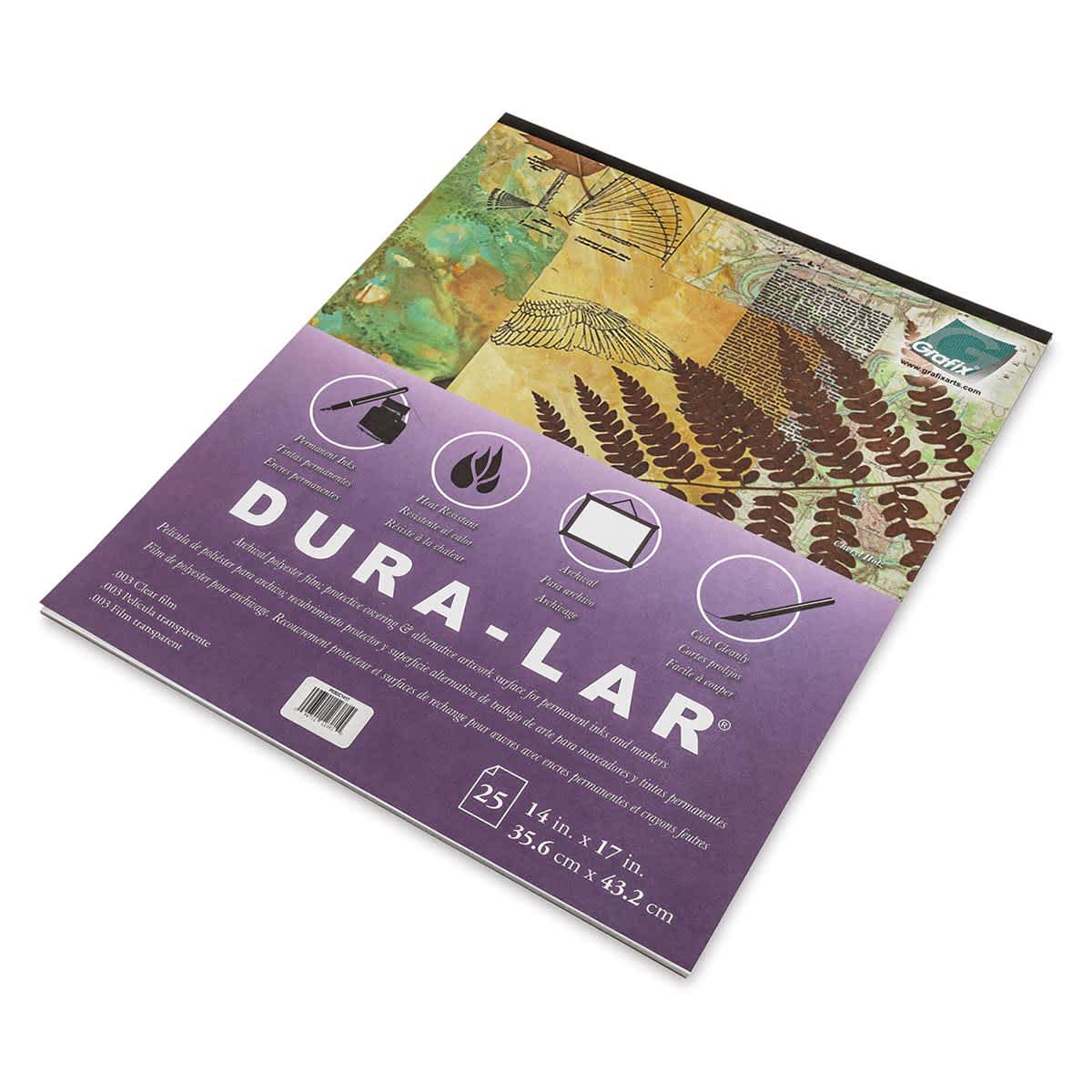 Grafix Dura-Lar Clear Acetate Alternative - 14" x 17" x .003", Pad, 25 Sheets - angled