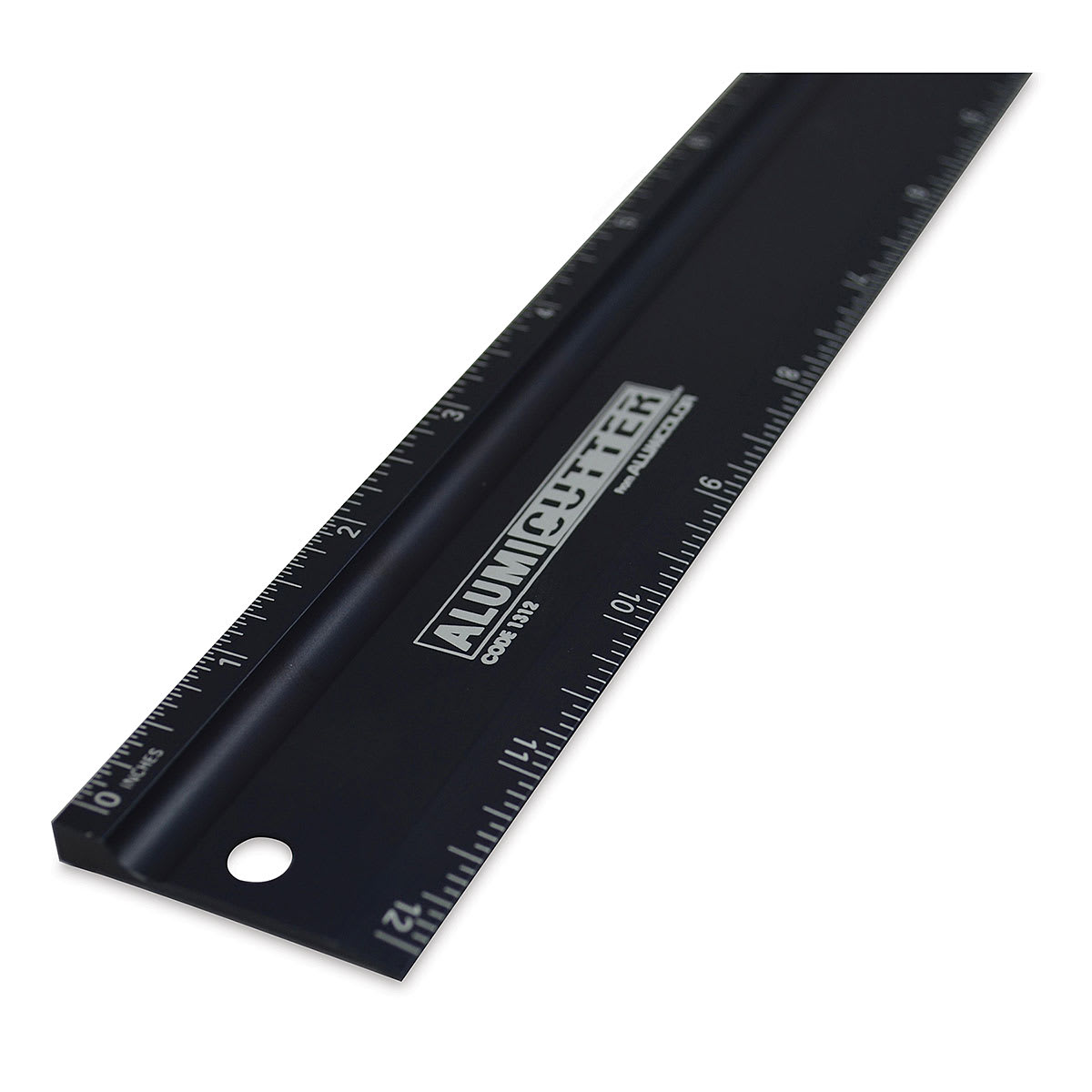 AlumiCutter Rulers - Closeup of Black Heavy duty ruler showing raised edge AlumiCutter Rulers - Closeup of Black Heavy duty ruler showing raised edge