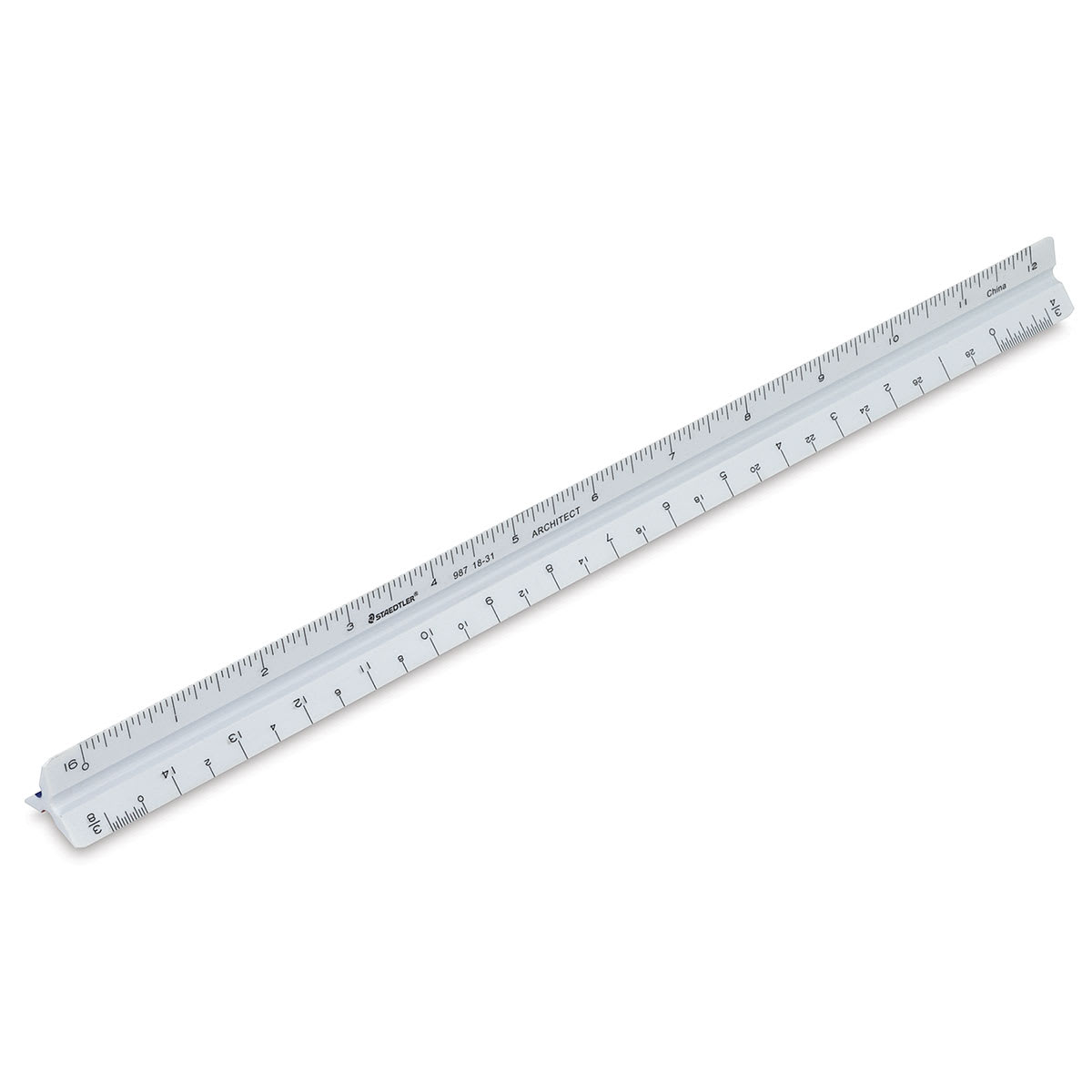 Staedtler Mars Triangular Scales - Color coded Architect Scale shown at angle (side with white groove)