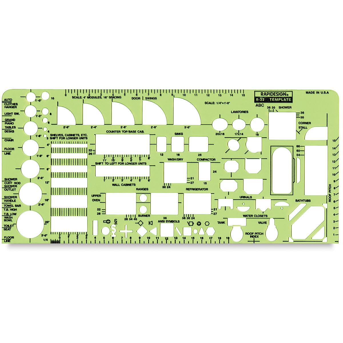 Chartpak Rapidesign Architectural Template - ABC, 1/4"