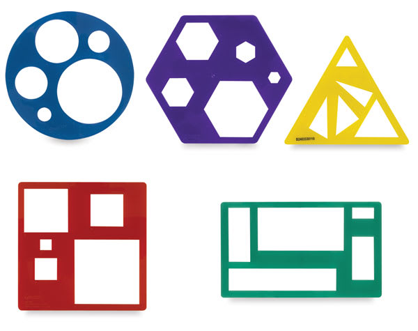 Primary Shapes Template Set - Top view of Circle, Square, Rectangle,Triangle and Hexagon Templates