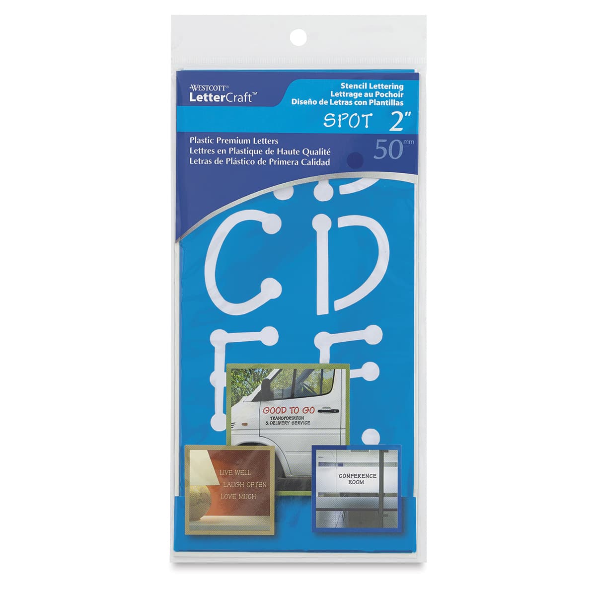 BetterLetter Plastic Letter Stencils - Front of package of Spot Font stencils