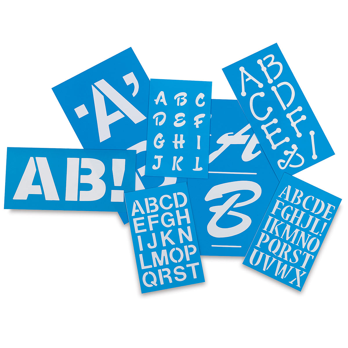 BetterLetter Plastic Letter Stencils - Stencils showing a variety of fonts and sizes piled loosely BetterLetter Plastic Letter Stencils - Stencils showing a variety of fonts and sizes piled loosely