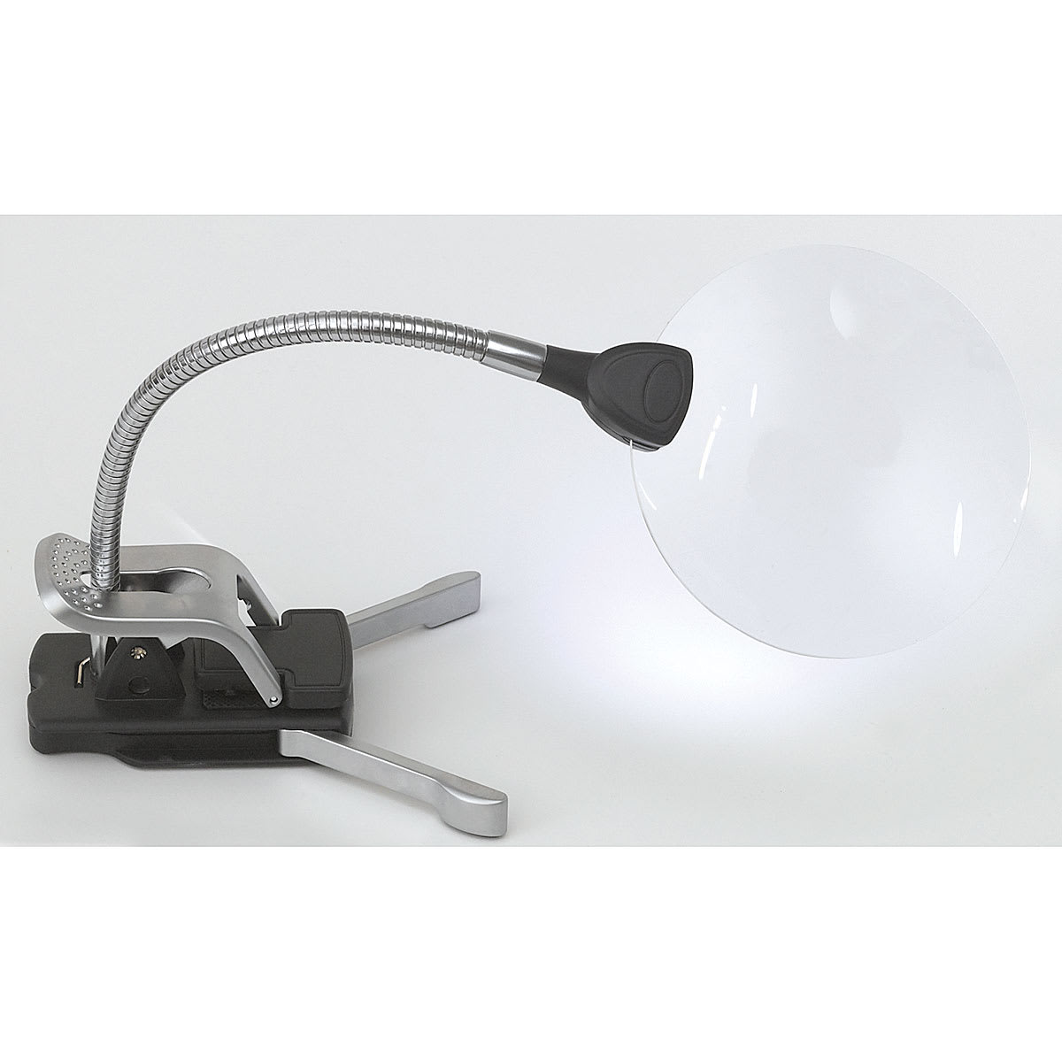 Daylight LED Flexilens Lamp - Lamp and Magnifier upright on stand

