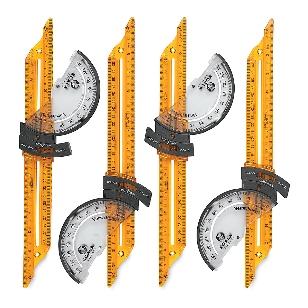 Versa Ruler - 4 interconnectable Ruler sections shown upright and separate Versa Ruler - 4 interconnectable Ruler sections shown upright and separate