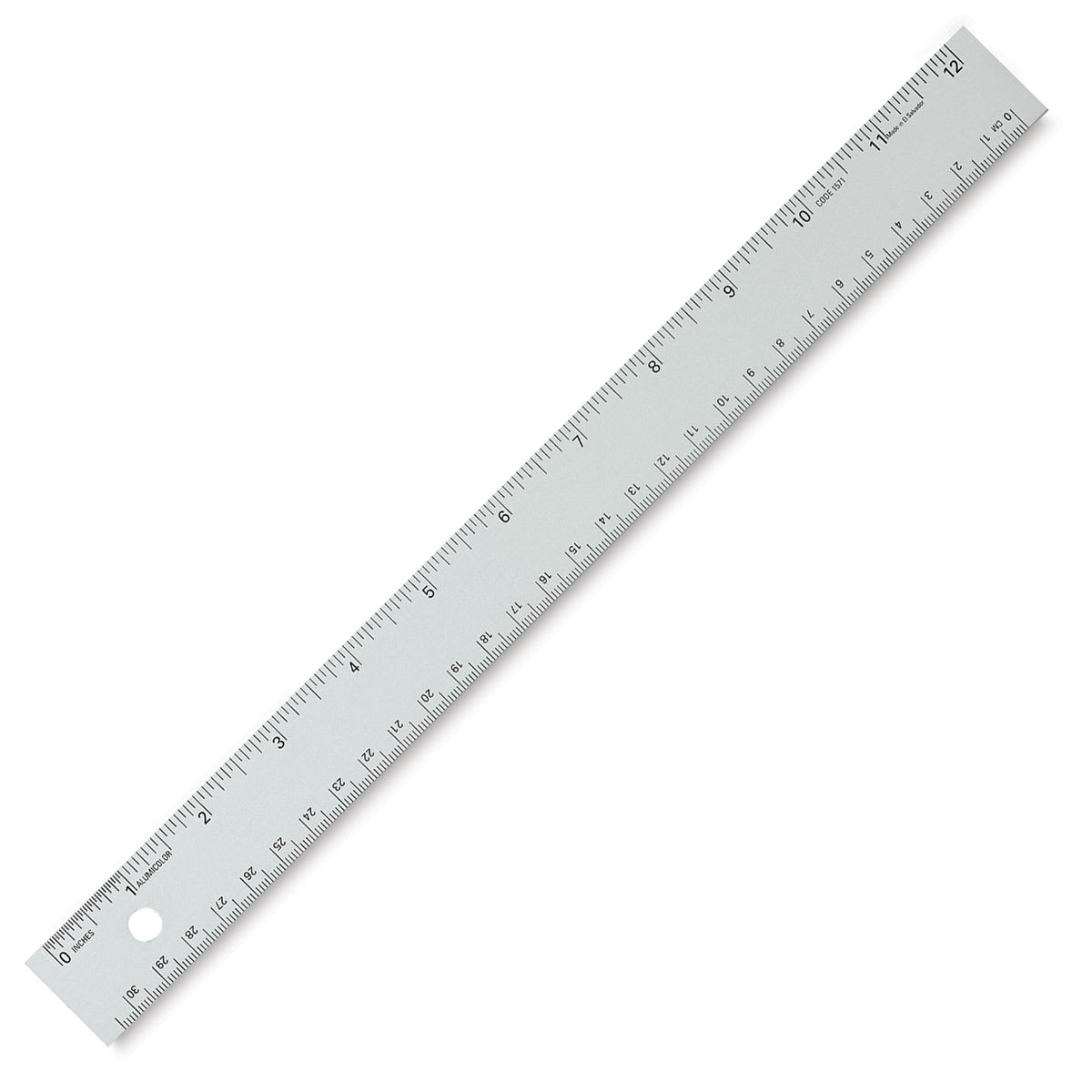 Alumicolor Non-Slip Straight Edge Ruler - Angled view of 12" ruler Alumicolor Non-Slip Straight Edge Ruler - Angled view of 12" ruler