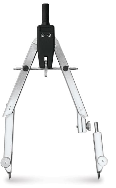 Double-Hinged Geometry Compass - Upright showing removable needle Double-Hinged Geometry Compass - Upright showing removable needle