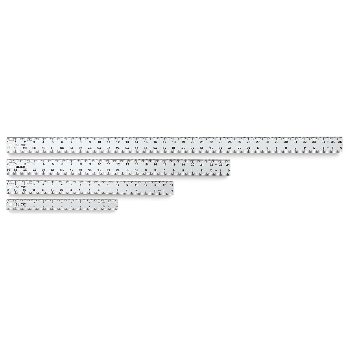 Blick Aluminum Straightedge Rulers - 4 Lengths of Straightedge Rulers shown horizontally