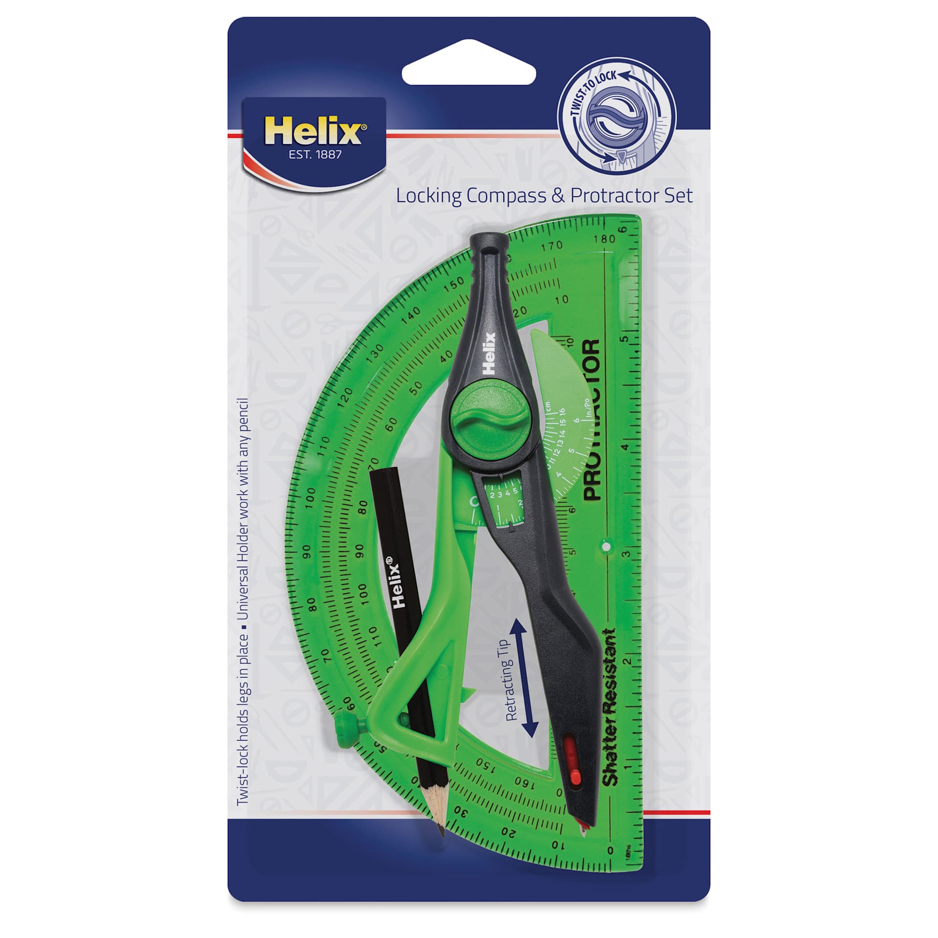 Helix Locking Compass & Protractor Set, green