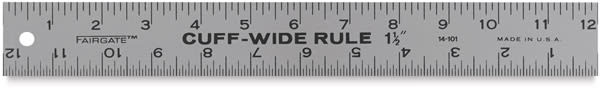 Cuff Width Ruler - 1 1/2 inch wide 12" ruler shown horizontally