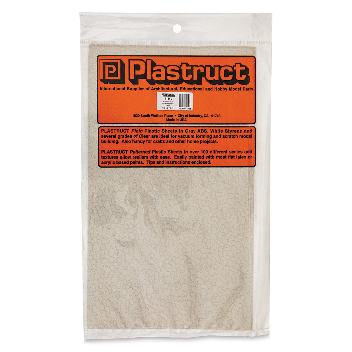 Plastruct Patterned Sheets, Random Polished Stone, 1:24 Scale  - front of packaging