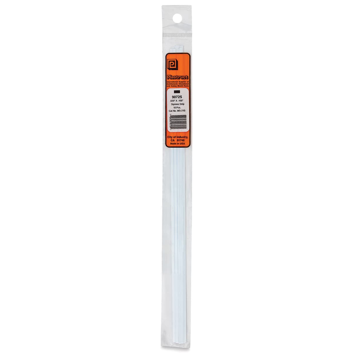 Plastruct Plastic Strip - Pkg of 10, 0.02" H × 0.1" W × 10" L - front of packaging