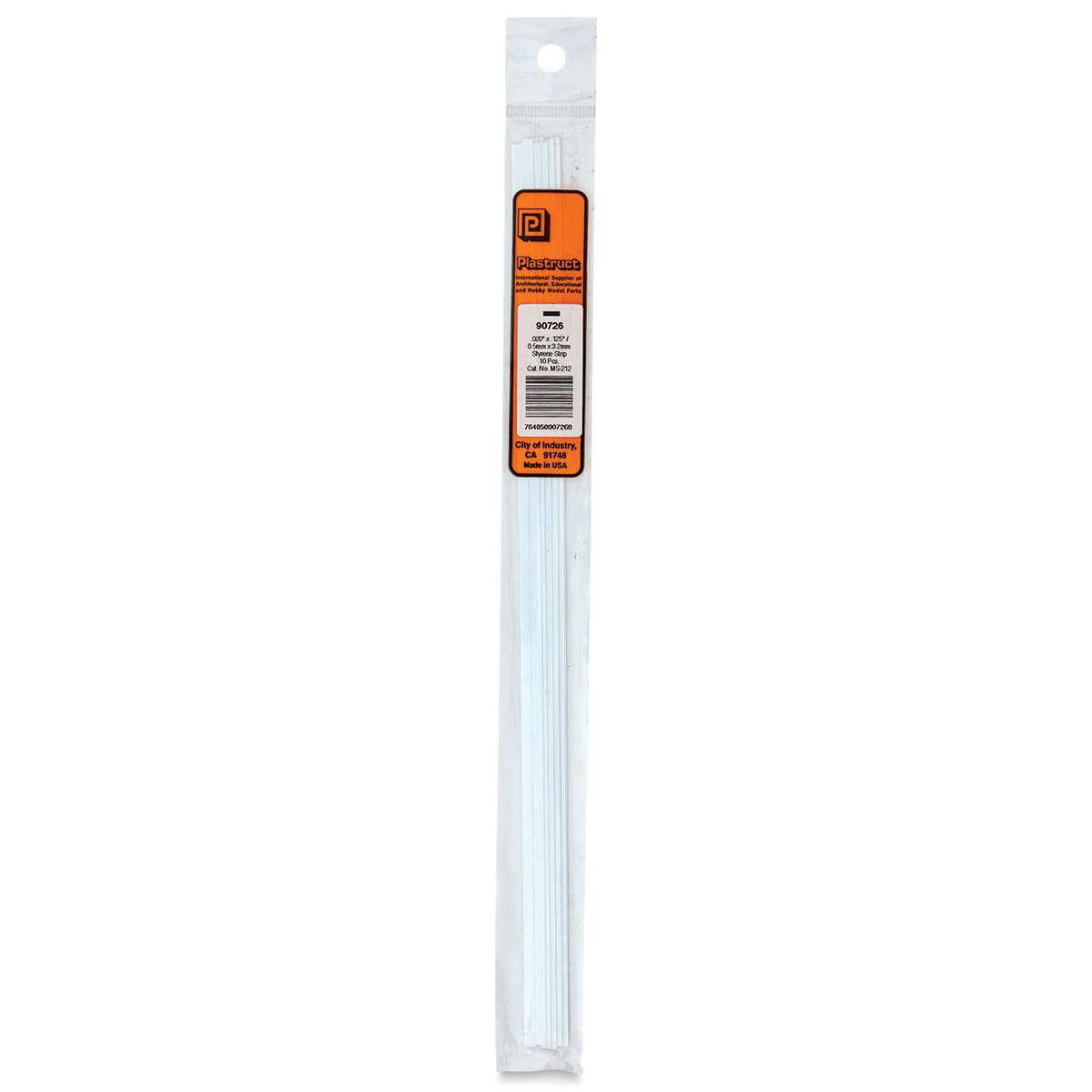Plastruct Plastic Strip - Pkg of 10, 0.02" H × 0.125" W × 10" L - front of packaging