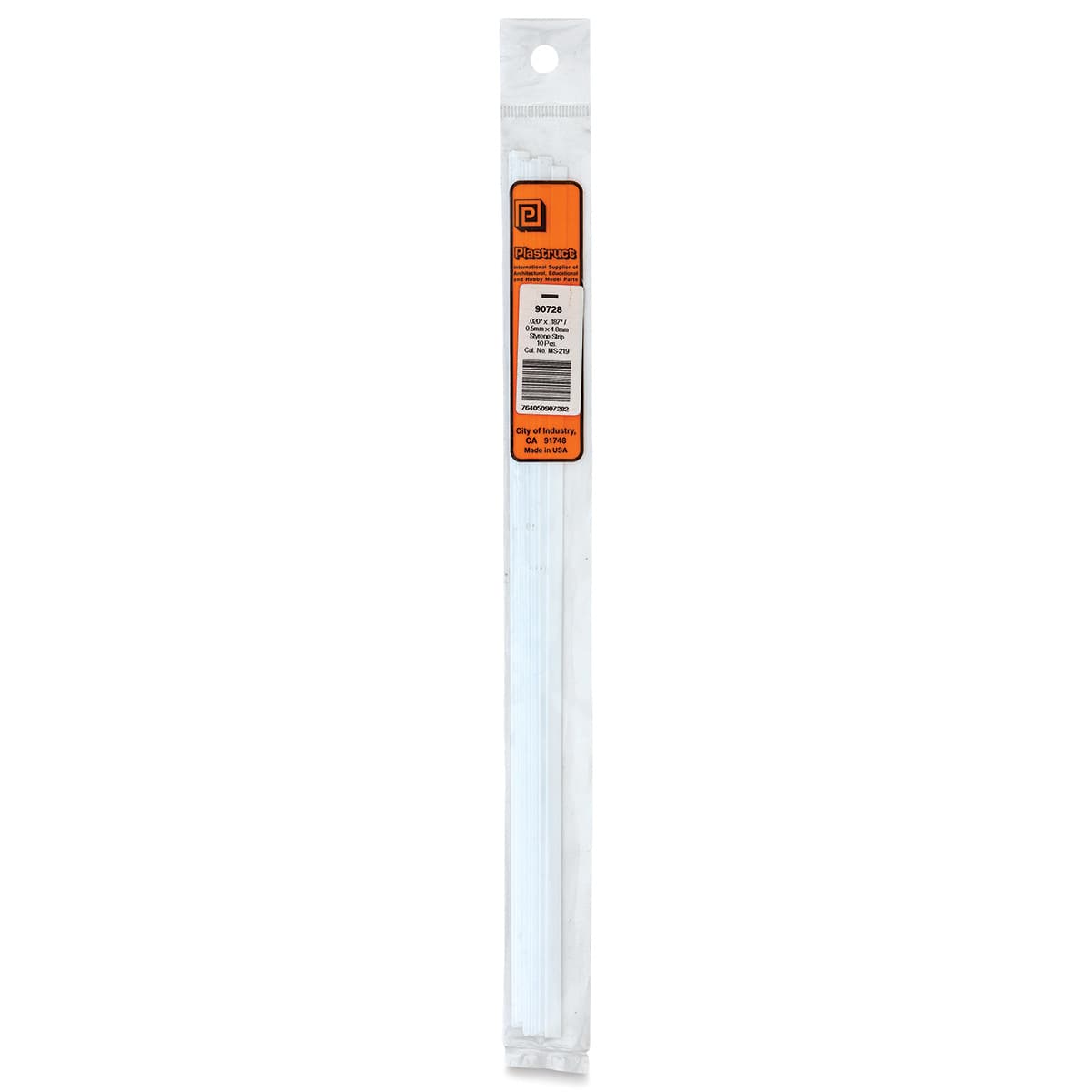 Plastruct Plastic Strip - Pkg of 10, 0.02" H × 0.187" W × 10" L - front of packaging