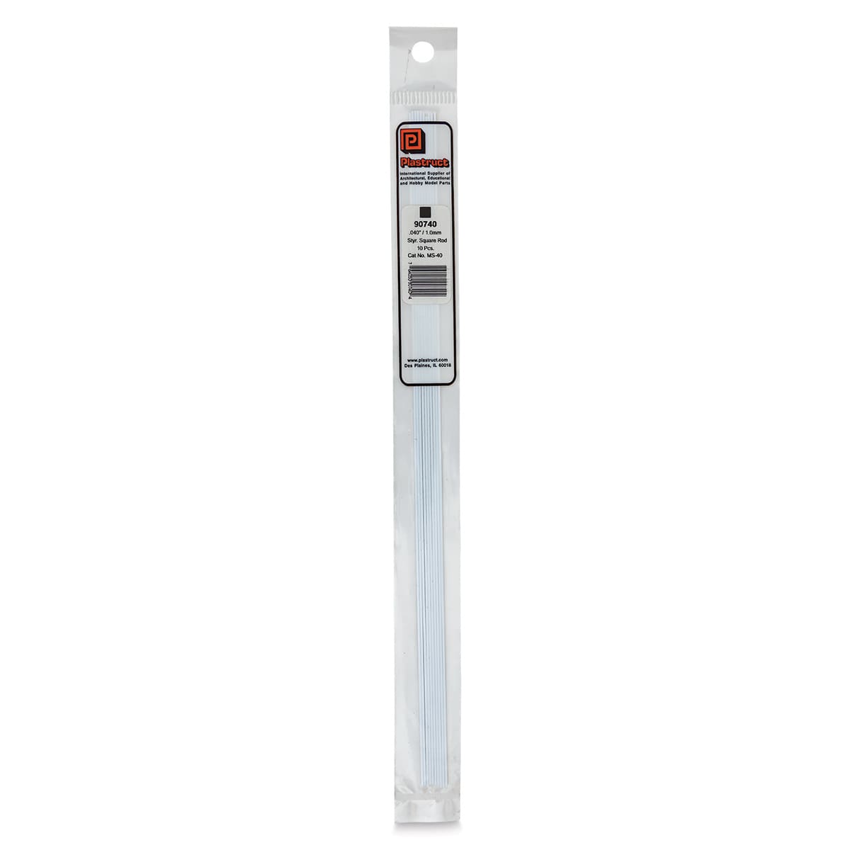 Plastruct Plastic Square Strip - Pkg of 10, 0.04" H × 0.04" W × 10" L