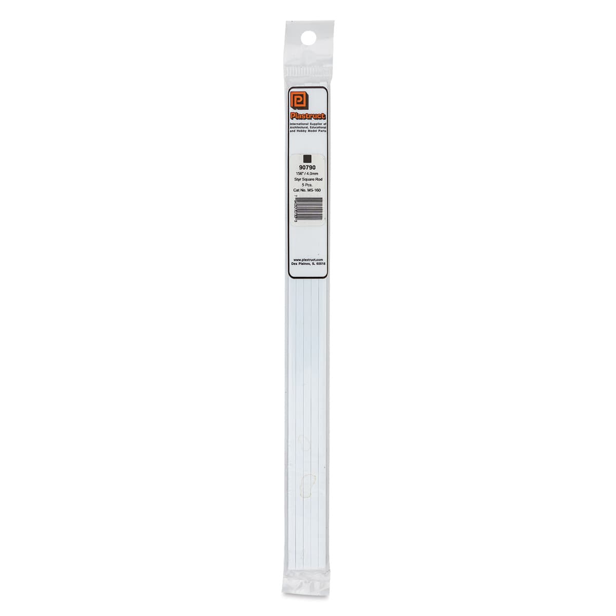 Plastruct Plastic Square Strip - Pkg of 5, 0.156" H × 0.156" W × 10" L