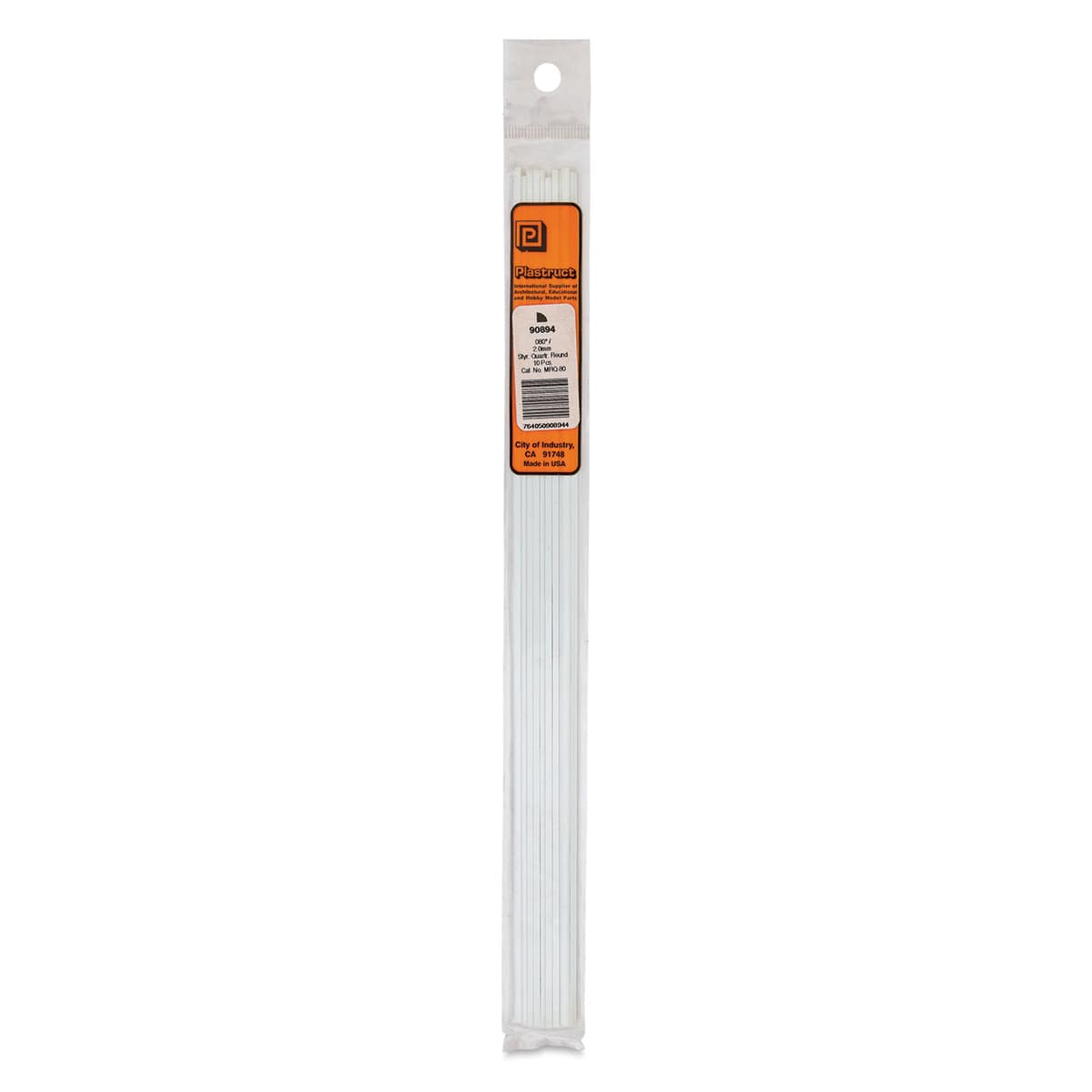 Plastruct Plastic Quarter-Round Rod - Pkg of 10, 0.08" H × 0.08" W × 10" L