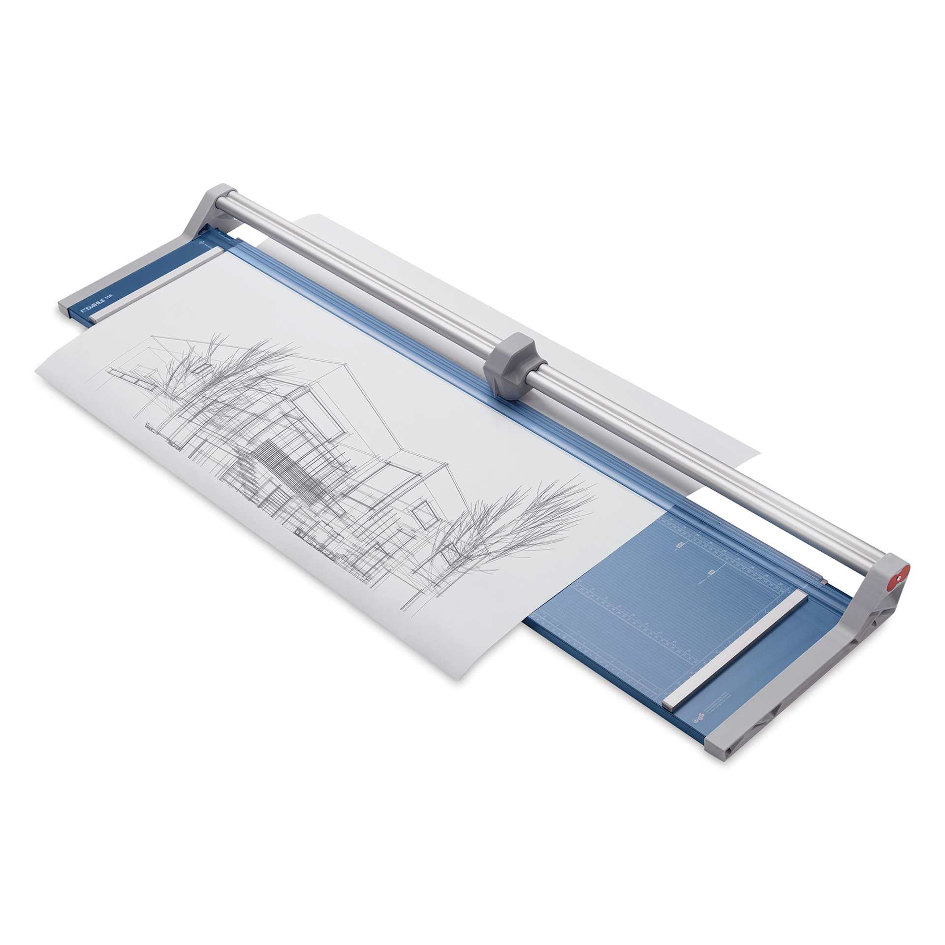 Dahle Professional Rotary Trimmer - 51" Cutting Length, paper inserted under clamp Dahle Professional Rotary Trimmer - 51" Cutting Length, paper inserted under clamp