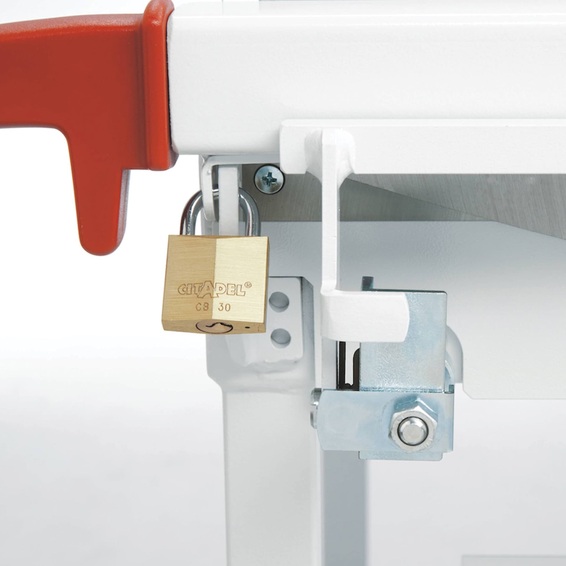 MBM Triumph 1110 Large Format Trimmer close-up of lock