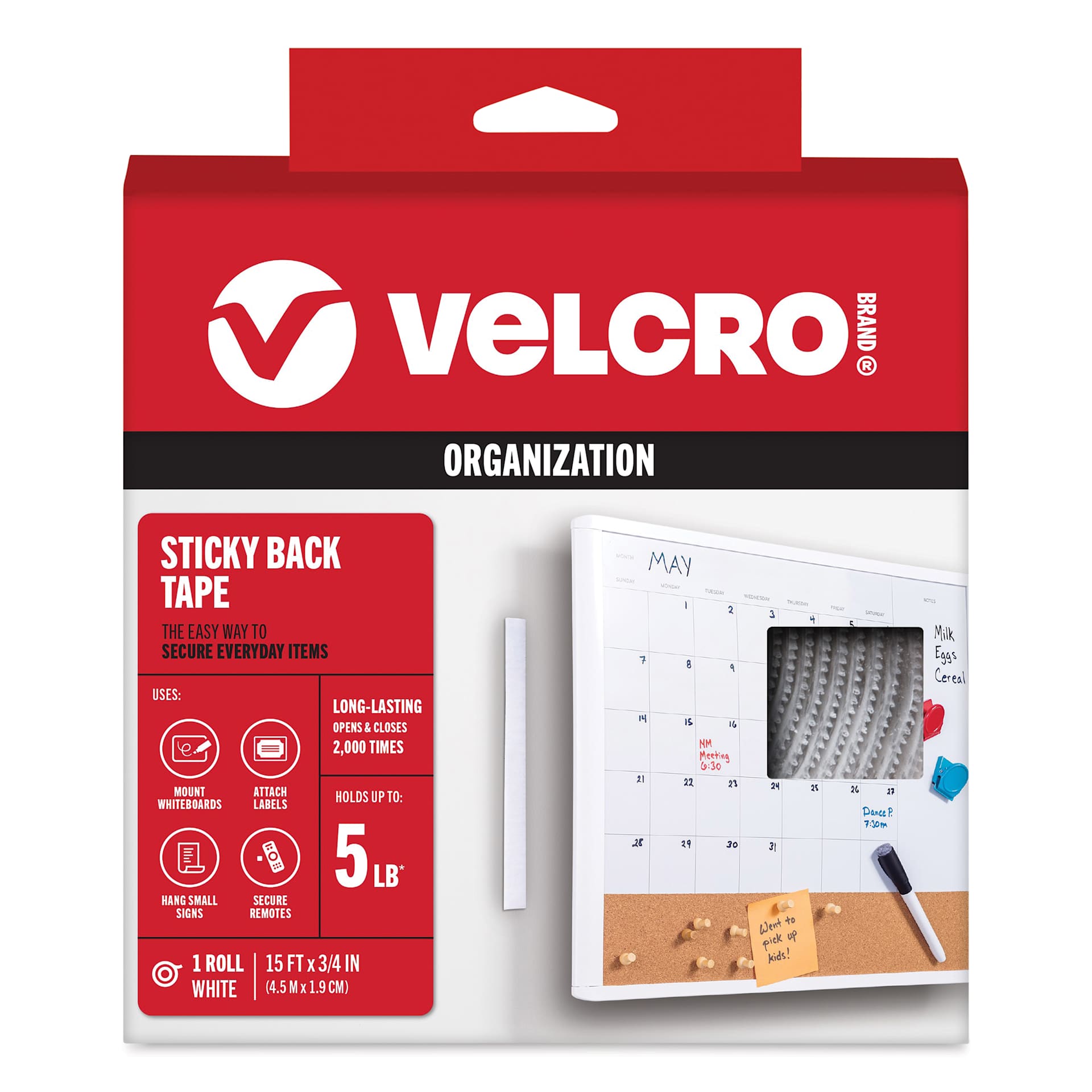 Velcro Sticky Back Fasteners - White, 3/4" x 15 ft, Tape Roll front of packaging