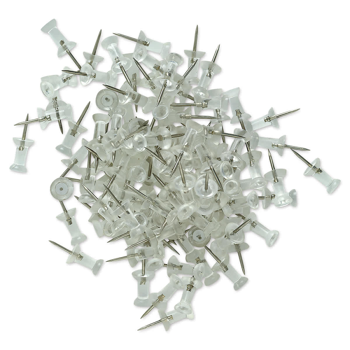 Officemate Push Pins - Top view of pile of 100 clear push pins