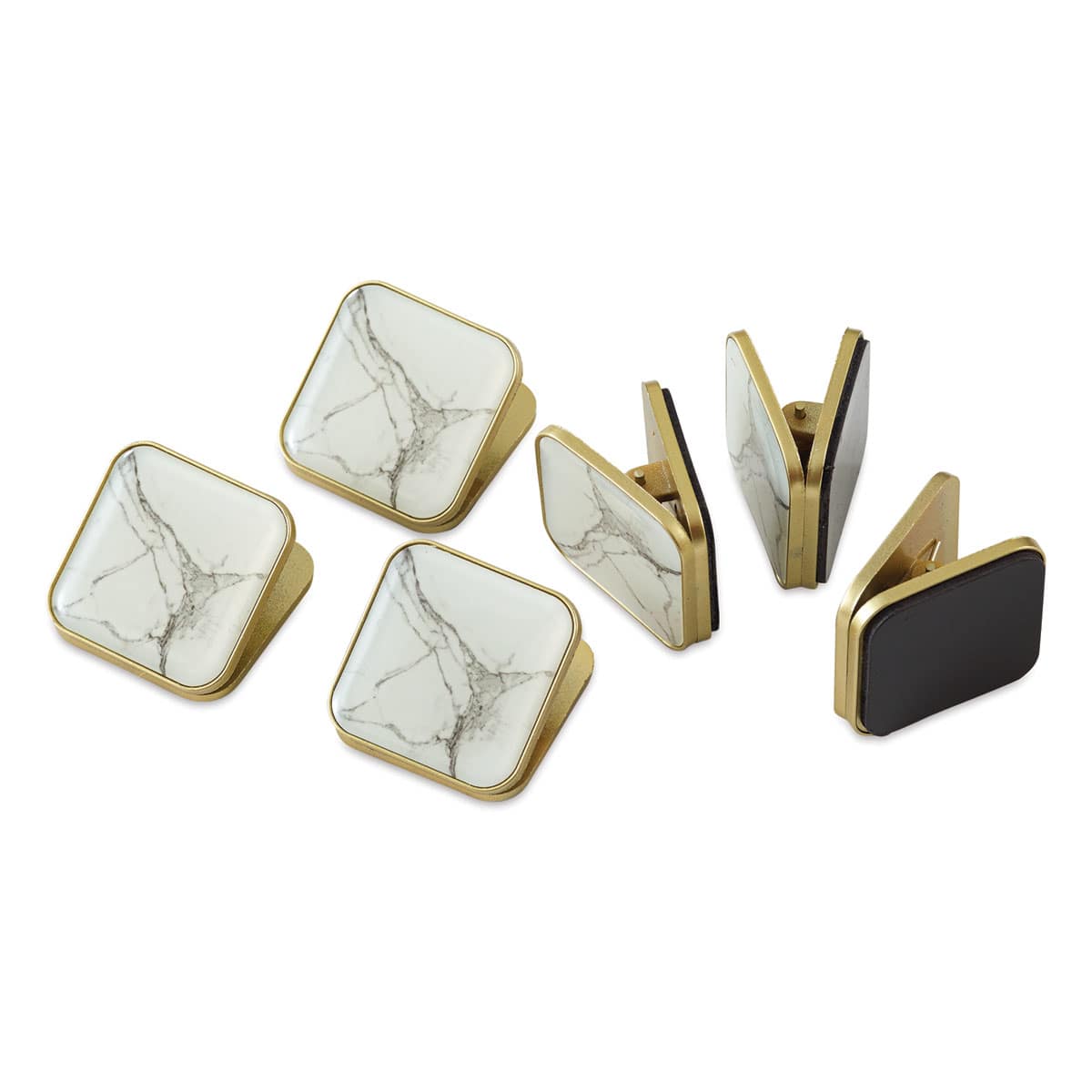 U Brands Magnetic Clips - 3 marbleized Magnetic Clips shown in profile, 3 straight up U Brands Magnetic Clips - 3 marbleized Magnetic Clips shown in profile, 3 straight up