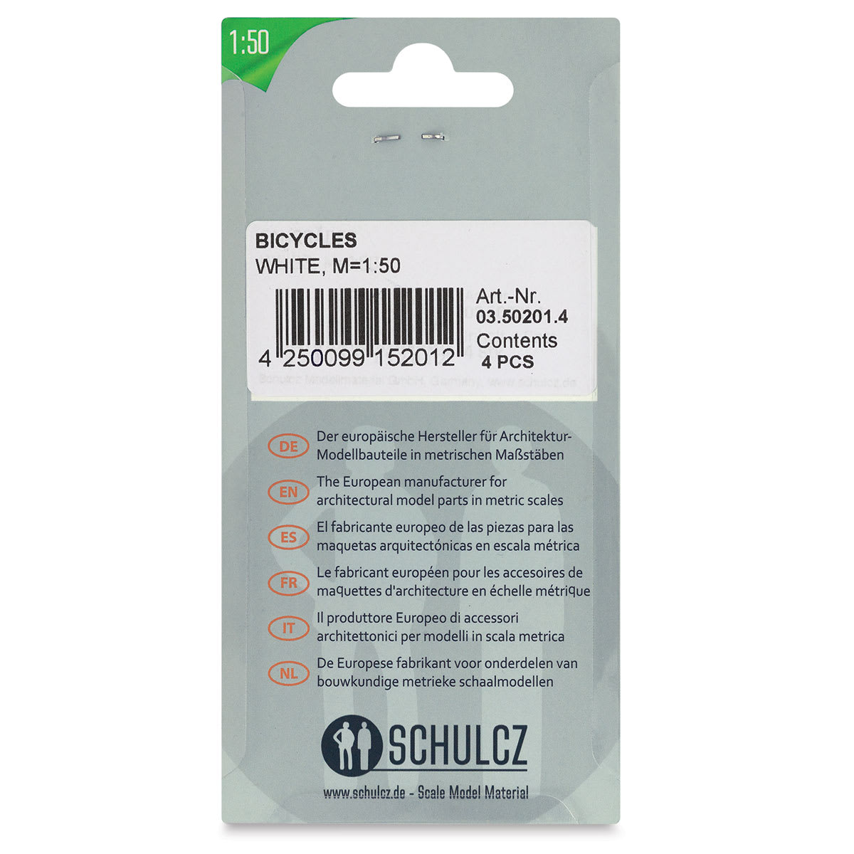 Schulcz Scale Model Vehicles - Bicycles, Pkg of 4, 1:50, 1/4" (back of package)