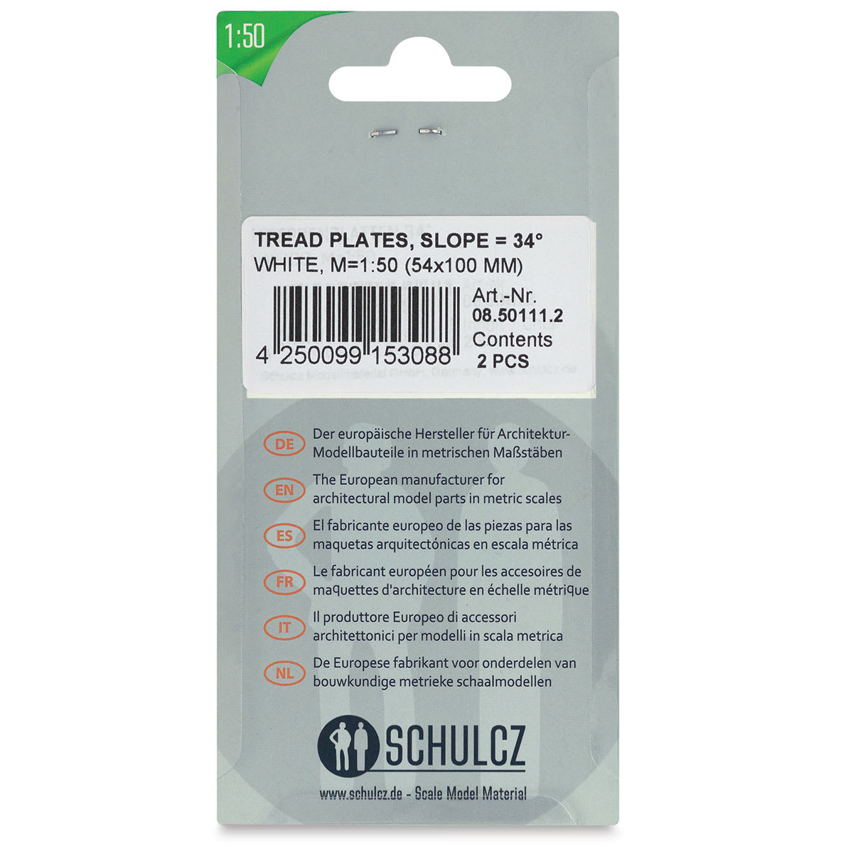 Schulcz Scale Model Building Parts - Treadplates, Pkg of 2, 1:50, 1/4" (back of package)