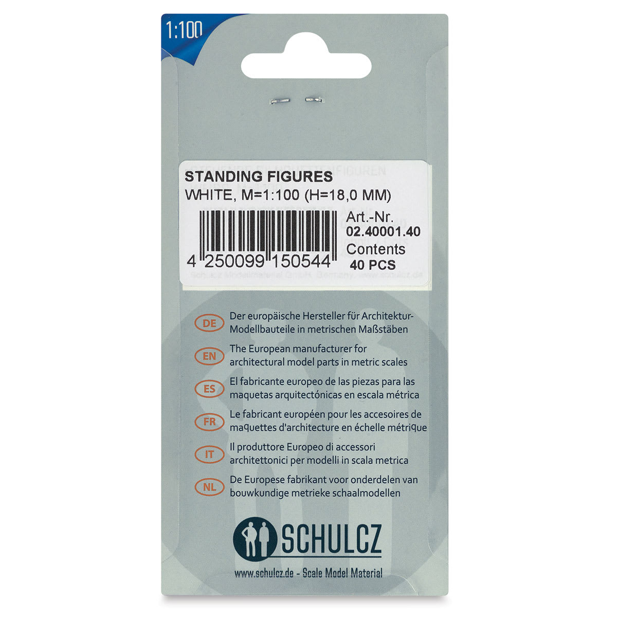 Schulcz Scale Model Figures - Silhouette, Pkg of 40, 1:100, 1/8" (back of package)