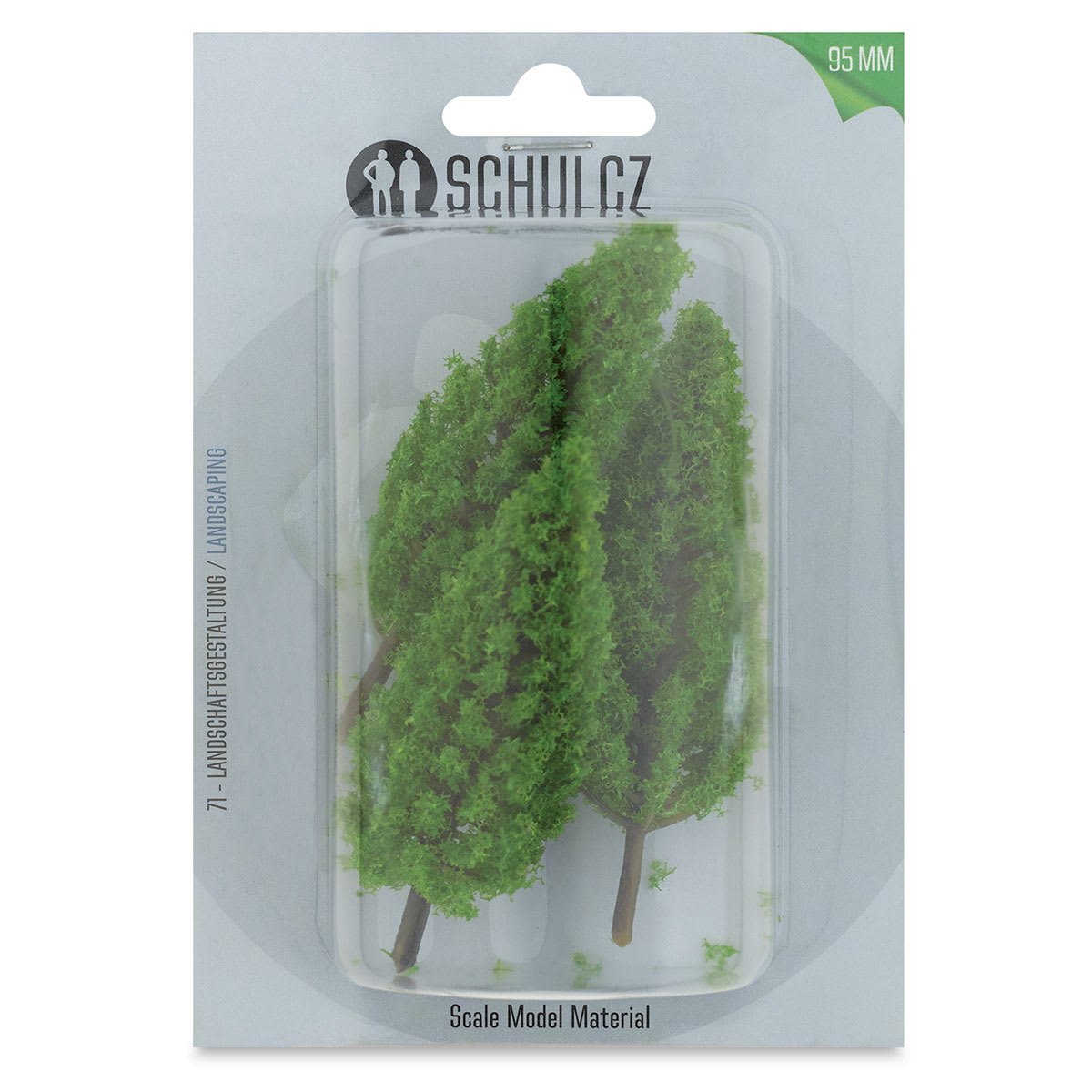 Schulcz Scale Model Trees - Leafy Tree, Plastic Trunk, 95 mm, Pkg of 3 (in package)