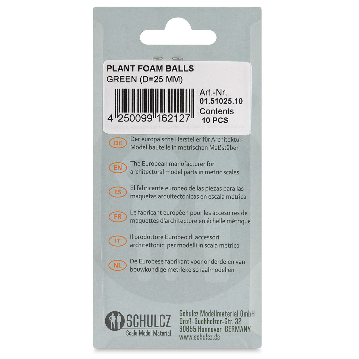 Schulcz Scale Model Foliage Spheres - Plant Foam, 25 mm, Pkg of 10 (back of package)