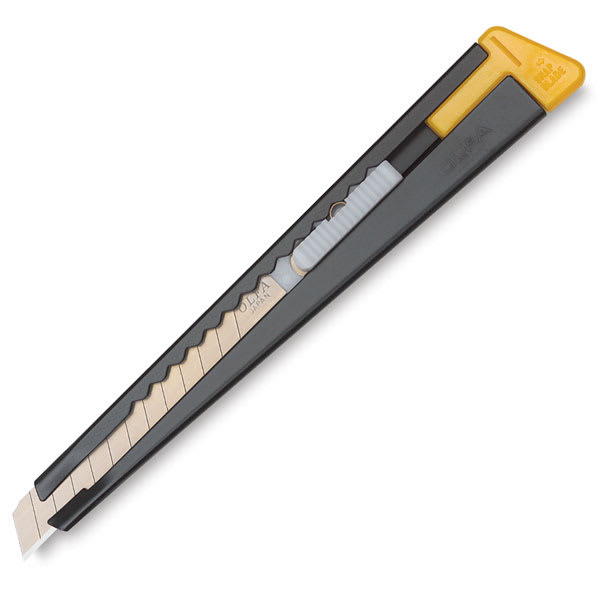 Olfa Snap-Off Blade Cutter - Angled view of cutter with blade slightly advanced