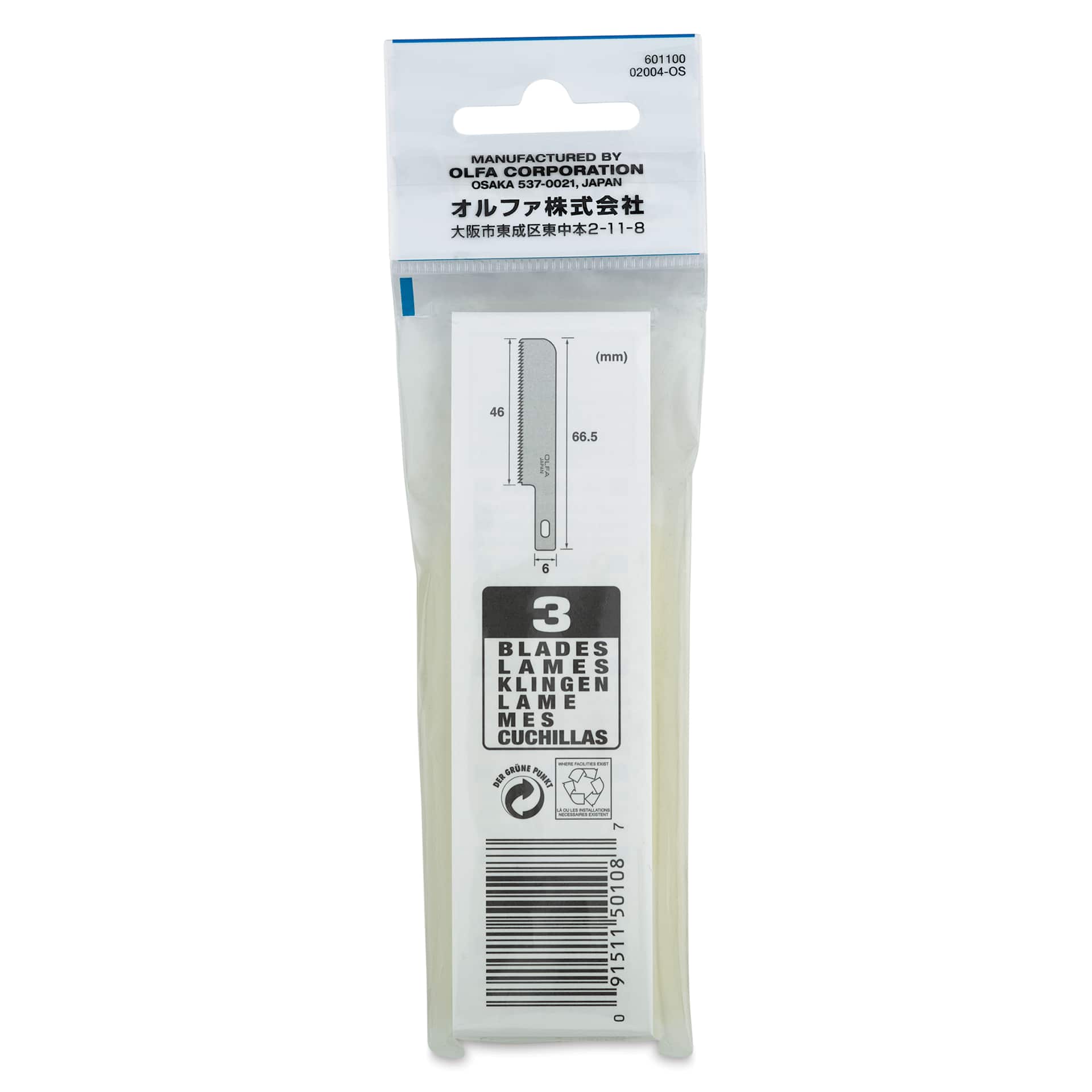 Olfa Wide Saw Blade - Pkg of 3, back of the packgaing
