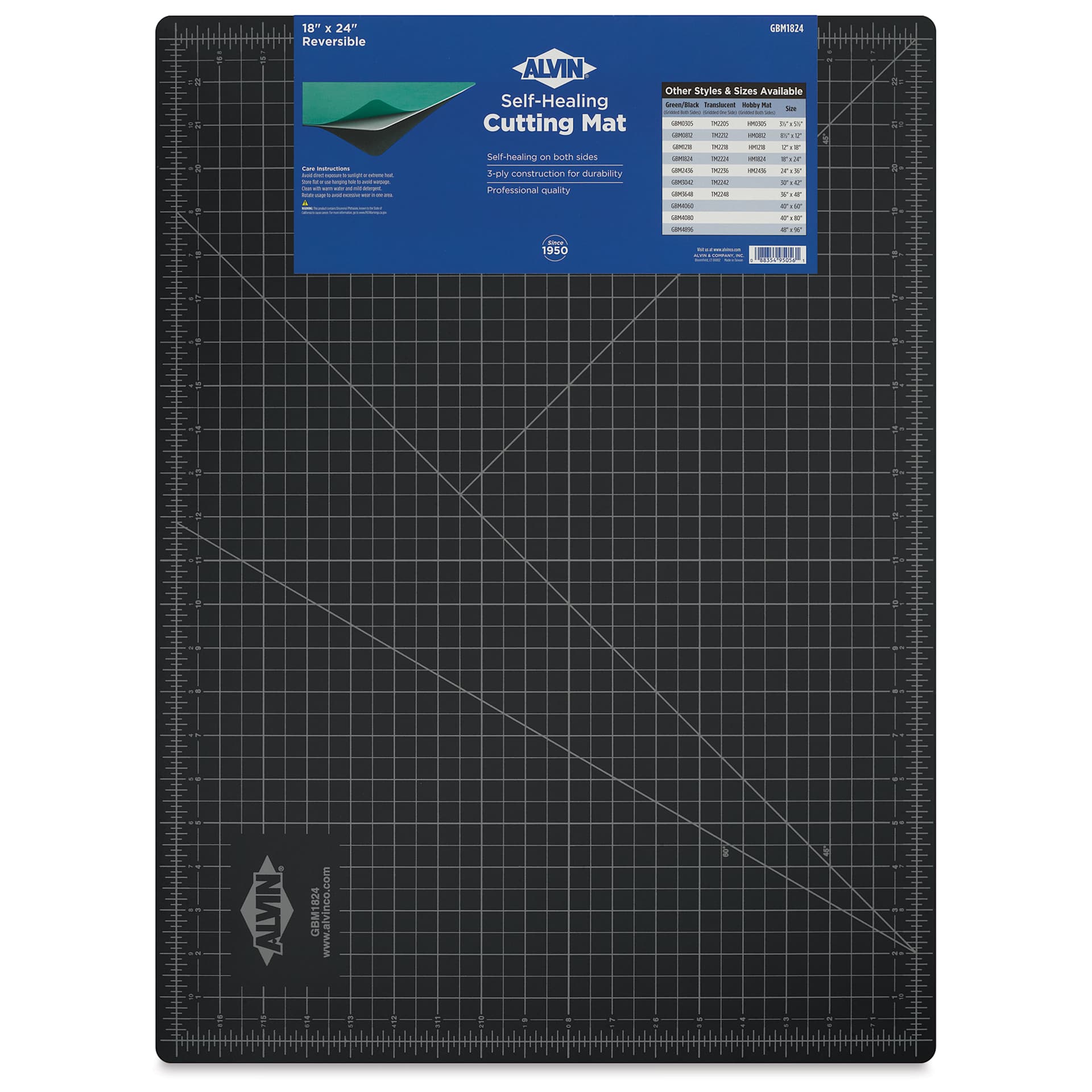 Alvin Cutting Mat - 18" x 24", Green/Black - back