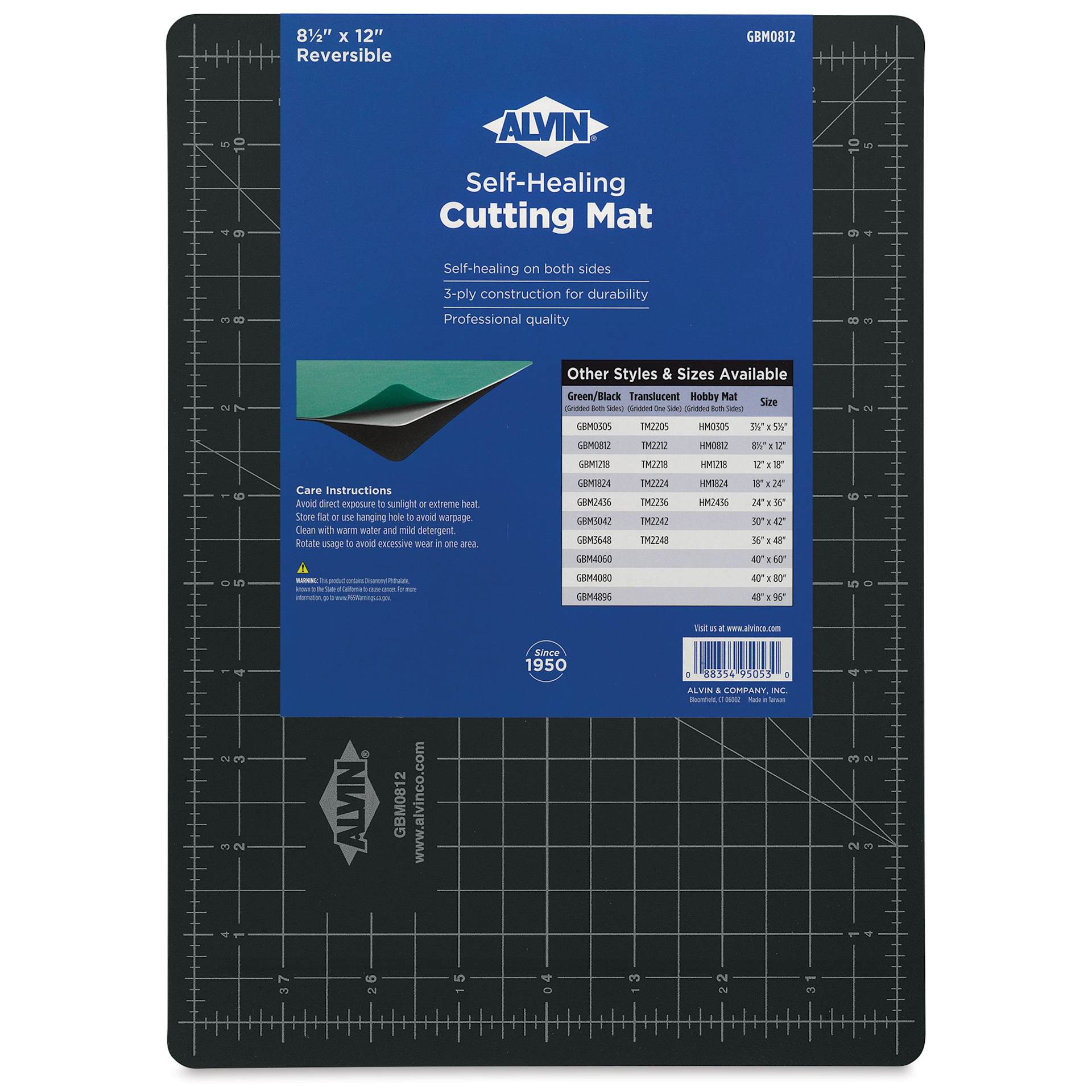 Alvin Cutting Mat - 8 1/2" x 12", Green/Black - back of packaging