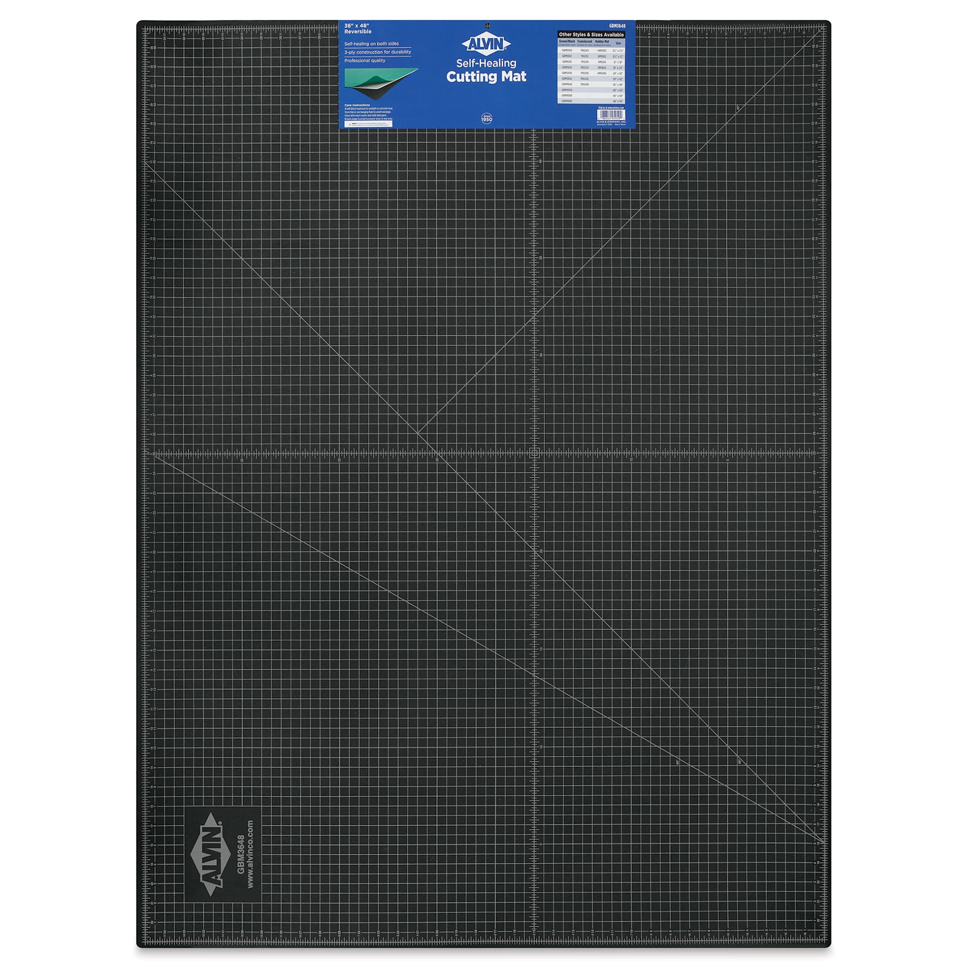 Alvin Cutting Mat - 24" x 36", Green/Black - back of packaging