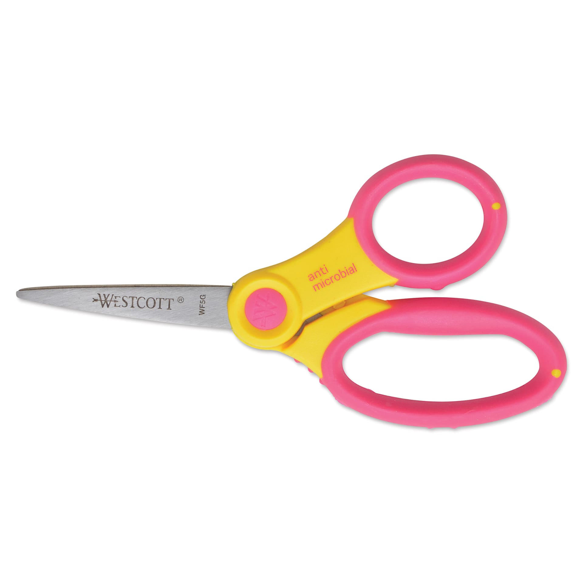Westcott Anti-Microbial Protection Soft Handle Kids Scissors - 5", Pointed pink and yellow variant