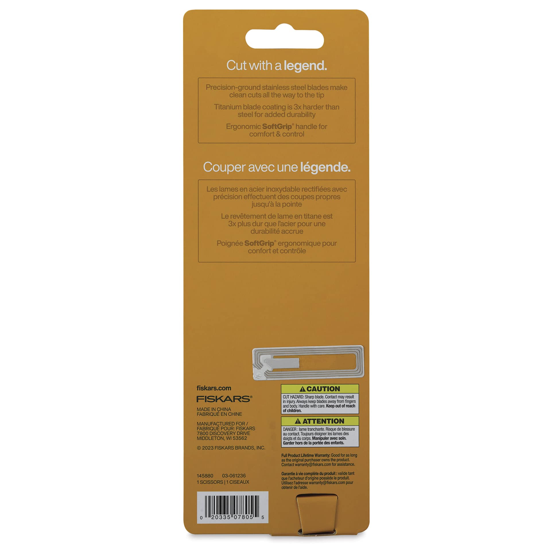 Fiskars SoftGrip Non-Stick Titanium Scissors - back of packaging