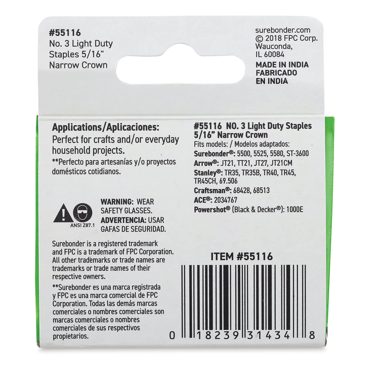 Surebonder Light Duty Staples - 5/16'', Box of 1000, Back Of Package