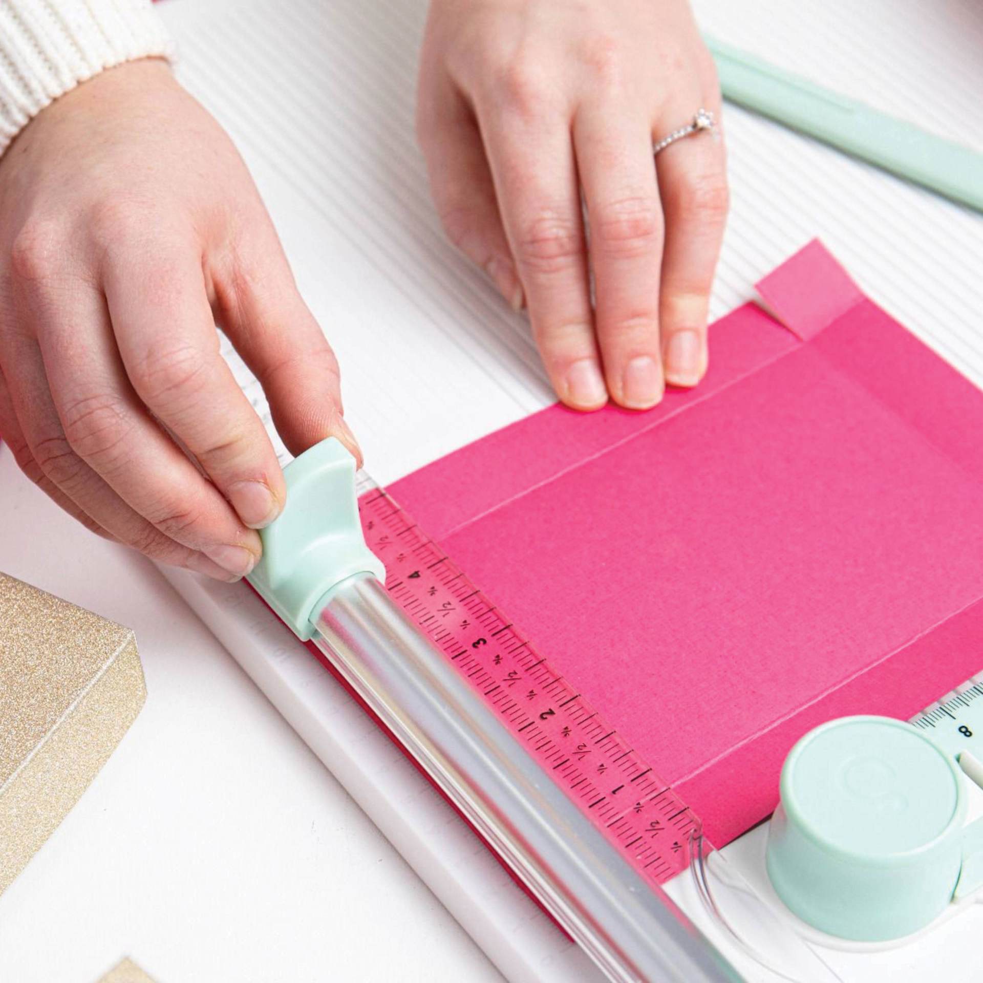 Sizzix Scoring Board & Trimmer in use close-up