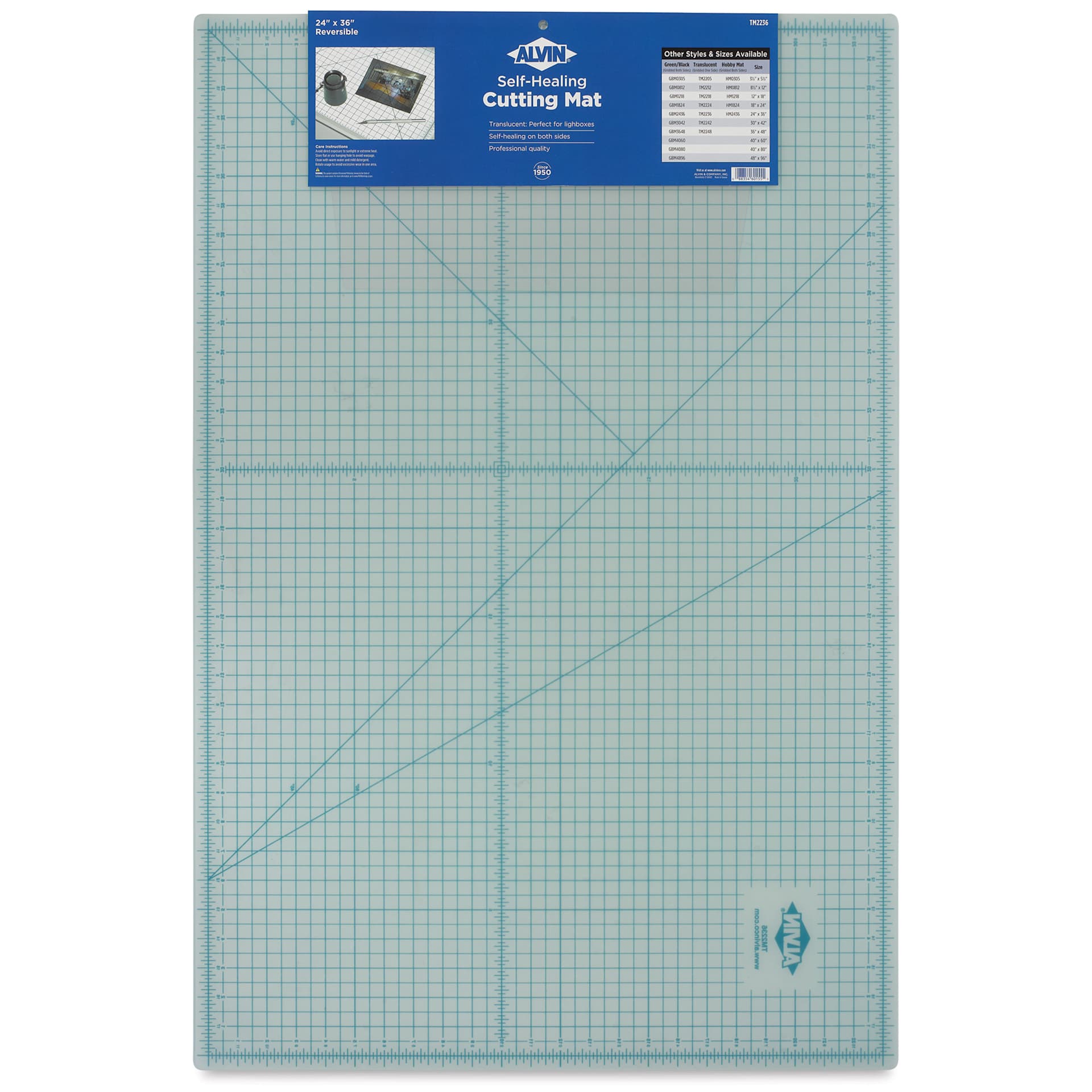 Alvin Cutting Mat - 24" x 36", Translucent - back of packaging